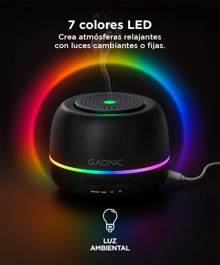 Difusor Humidificador Gadnic 300ml Efecto Madera Luz Led