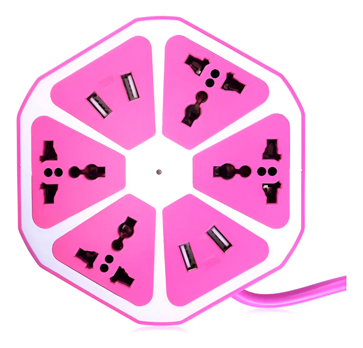 Zapatilla Electrica Hexagonal 4 Tomas 4 USB Violeta 10A