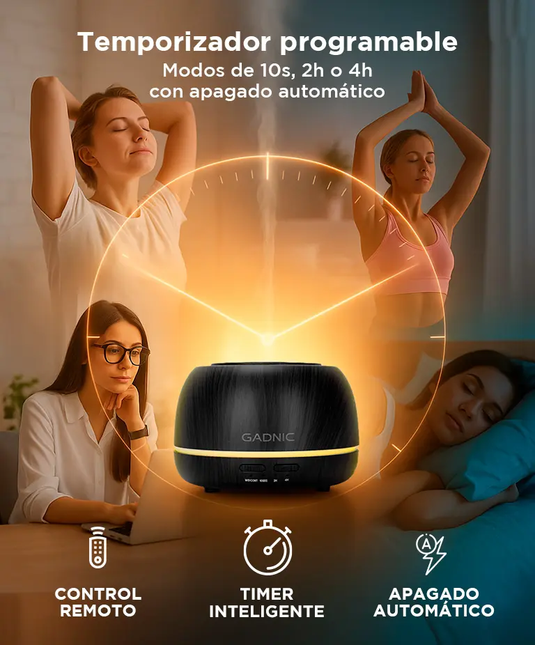 Difusor Humidificador Gadnic 300ml Efecto Madera Luz Led