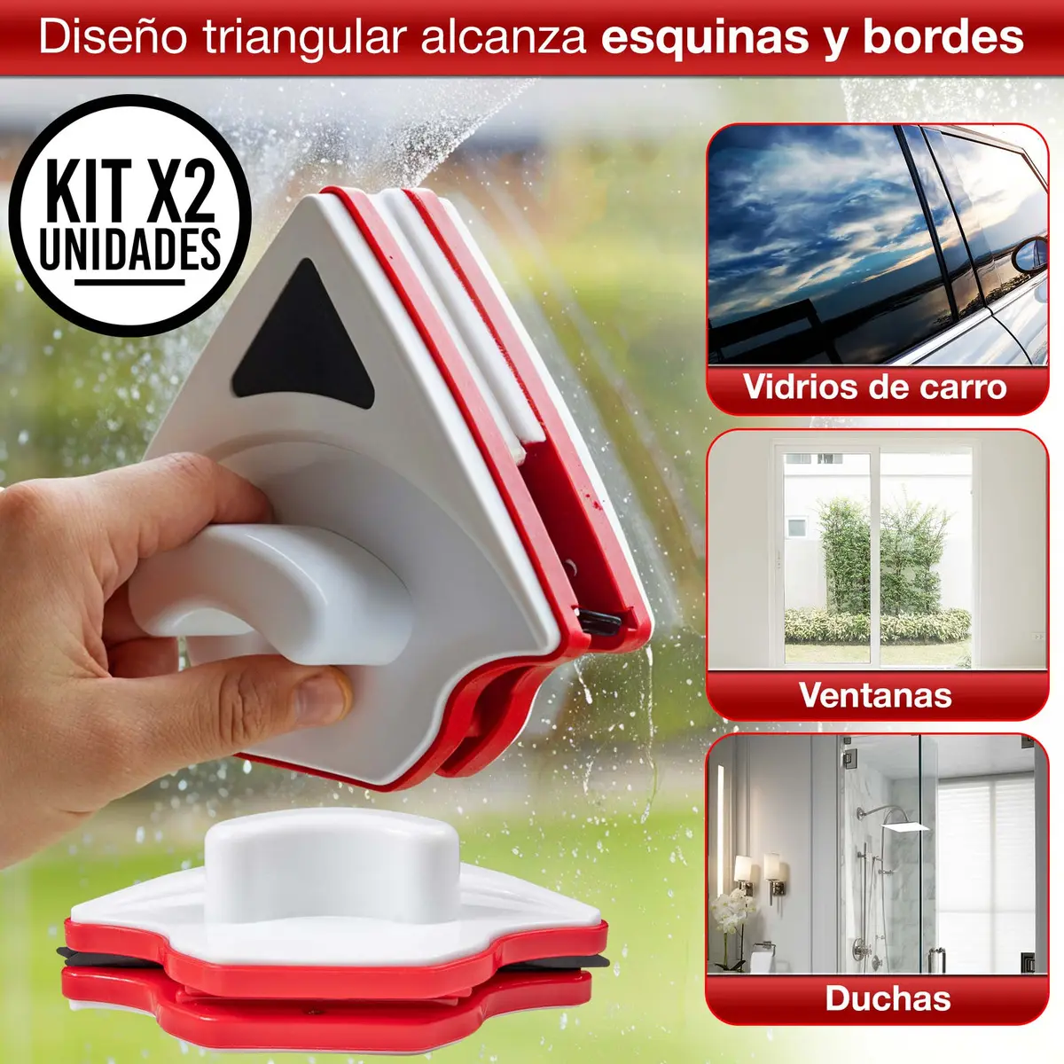 Set X2 Limpiavidrios Magnético Triangular Energy Plus