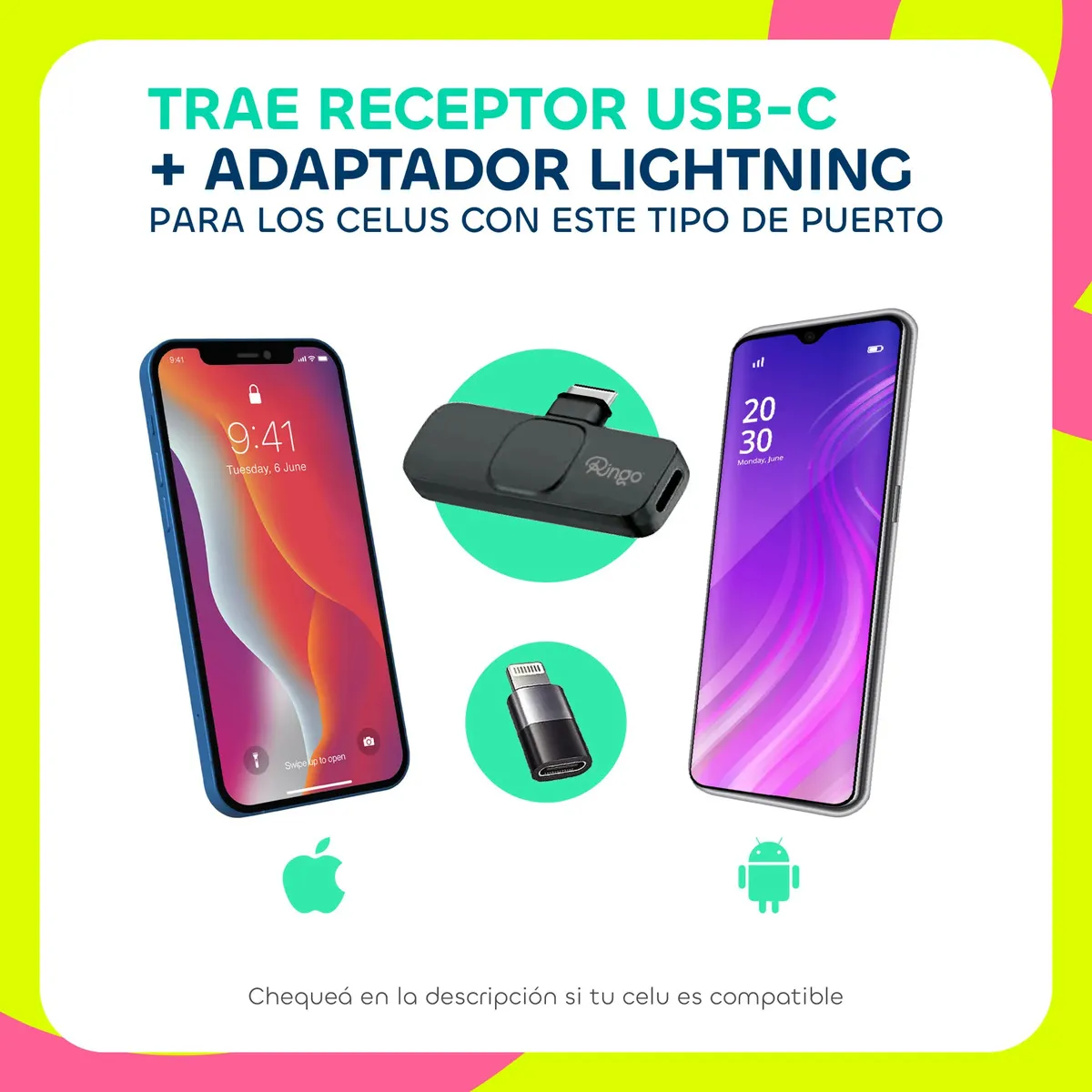 Micrófono Inalámbrico Ringo x2 Corbatero USB-C Lightning