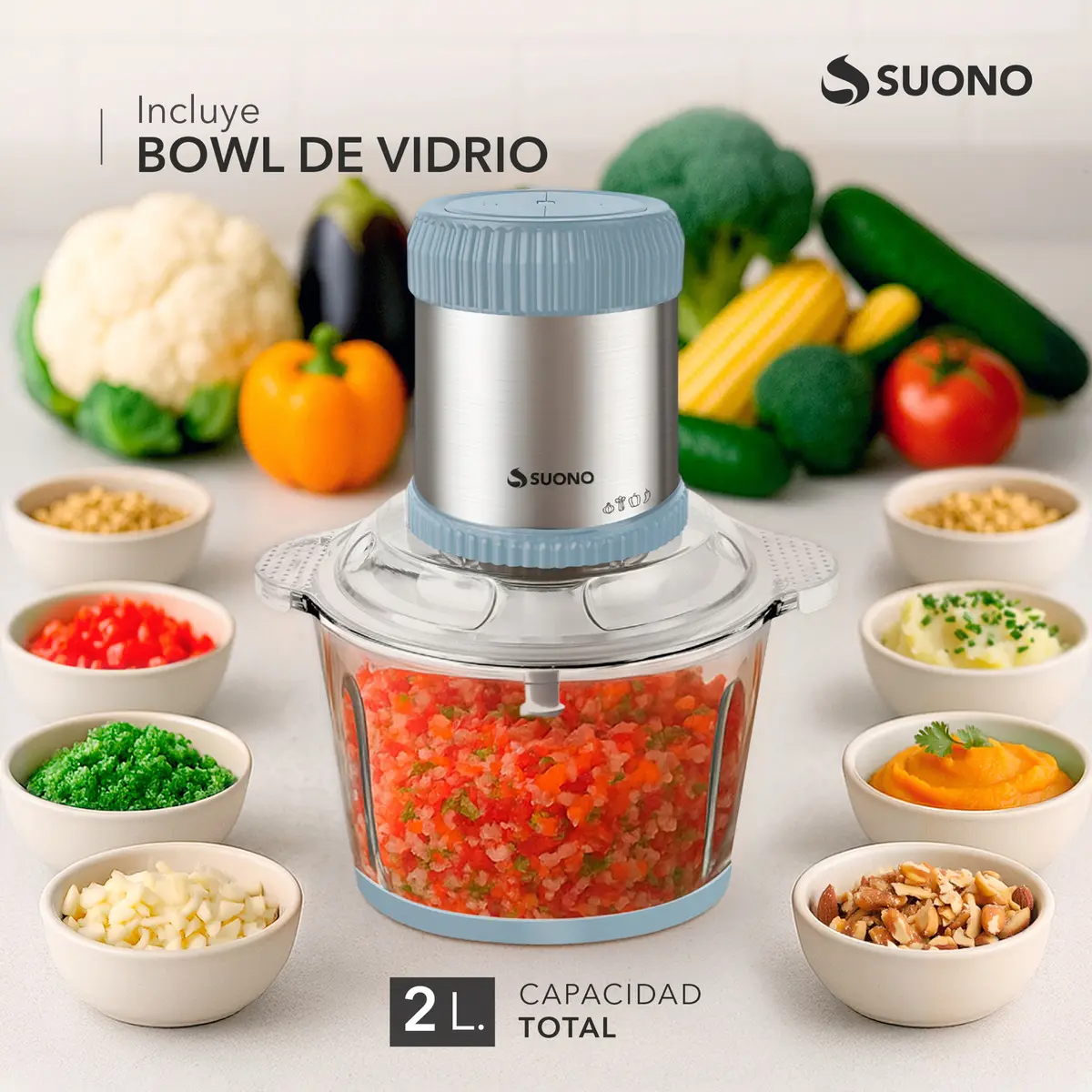 Picadora Procesadora Suono 2l 500w Acero Inoxidable