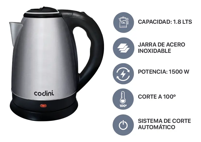 Pava Eléctrica Codini P18han Acero Inoxidable 1.8l