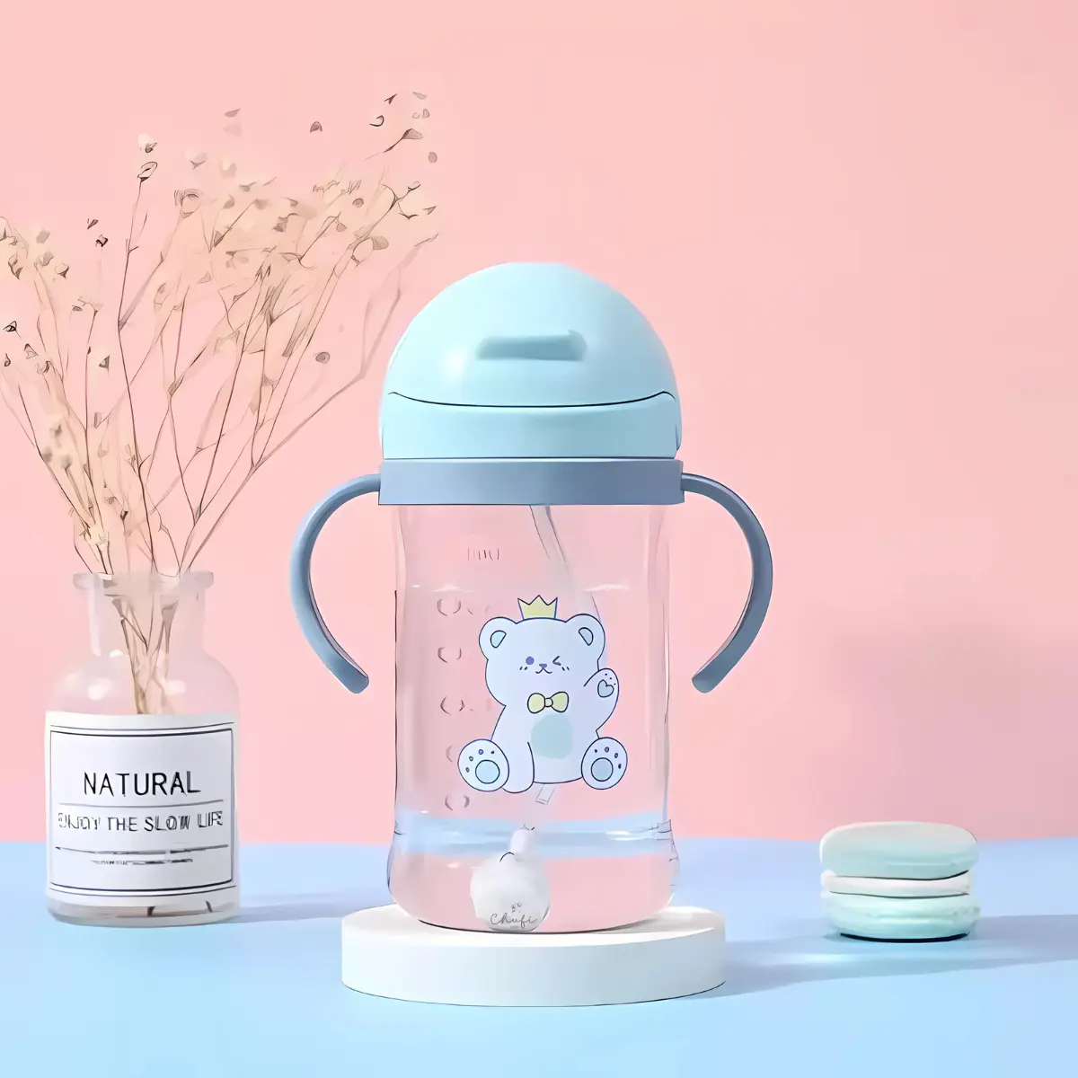 Vaso Entrenador Infantil Chufi 350ml Sorbete Y Asas Celeste