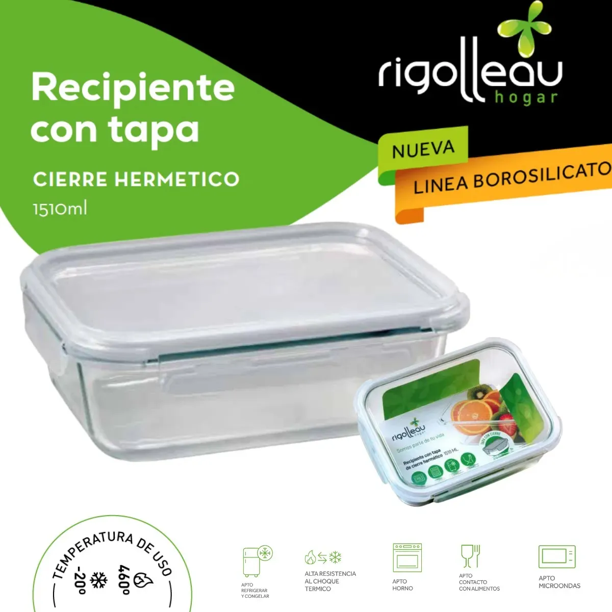 Tapers Herméticos Rigolleau Vidrio Borosilicato 1510ml X3