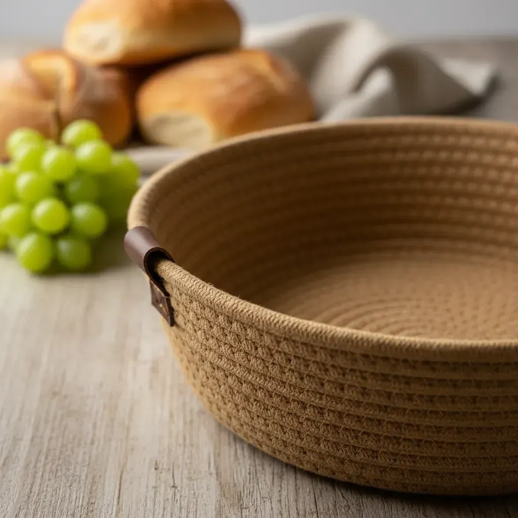 Panera Redonda Algodón 26x9cm Canasta Pan Frutas Beige