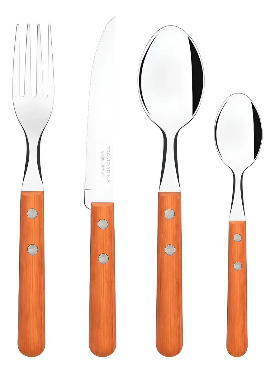 Cubiertos Tramontina Dynamic X24 Acero Inox Mango Madera