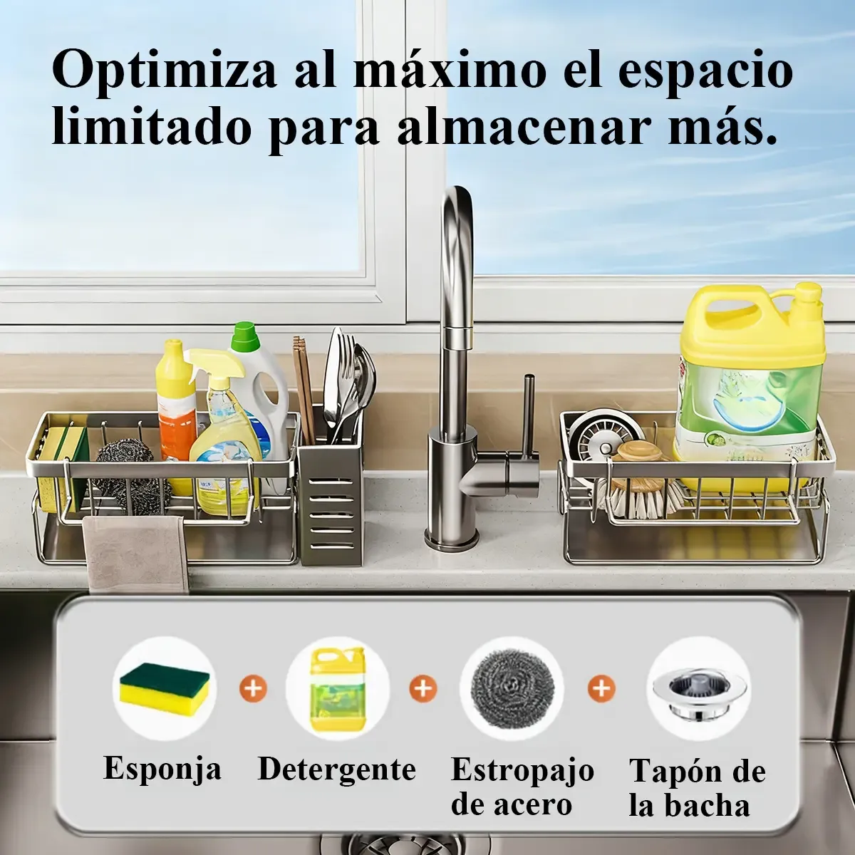 Organizador Bacha Cocina Acero Porta Esponja Y Detergente