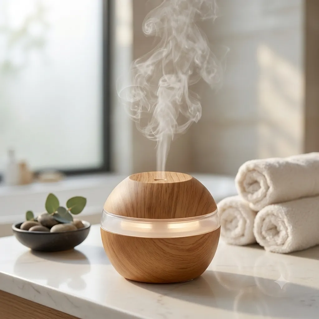Difusor Humidificador Ultrasónico Símil Madera Luz Led