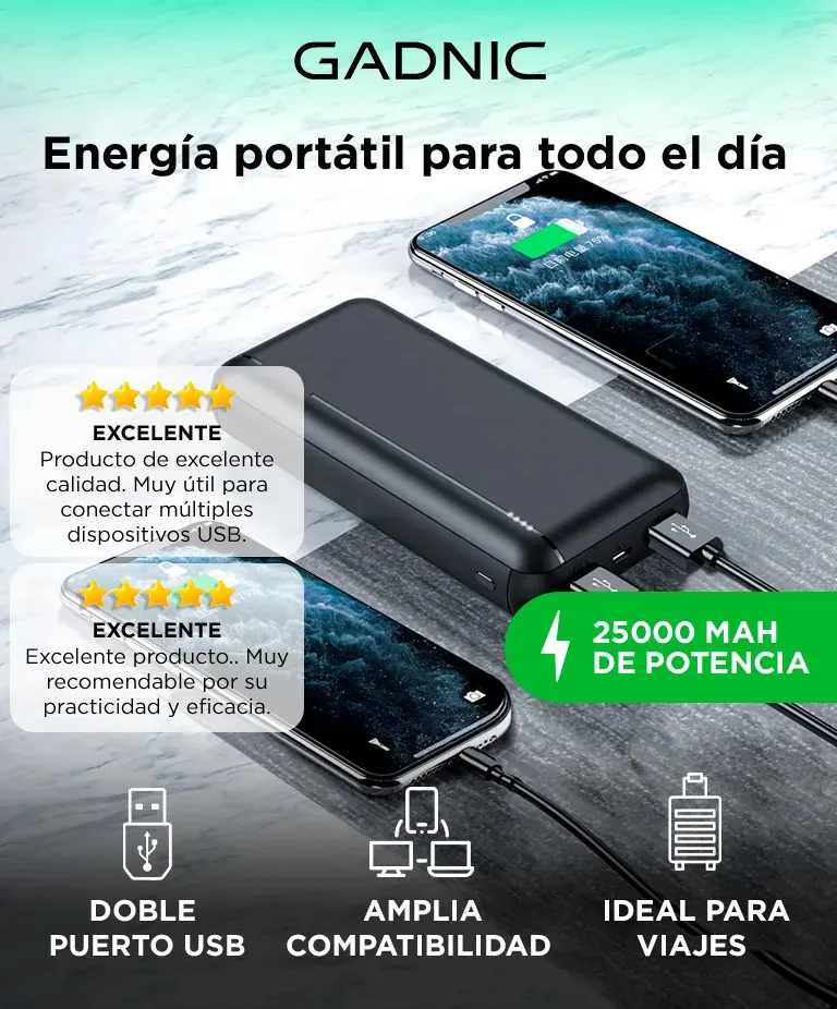 Power Bank Gadnic 25000mah Carga Rápida Usb-c Y Micro Usb