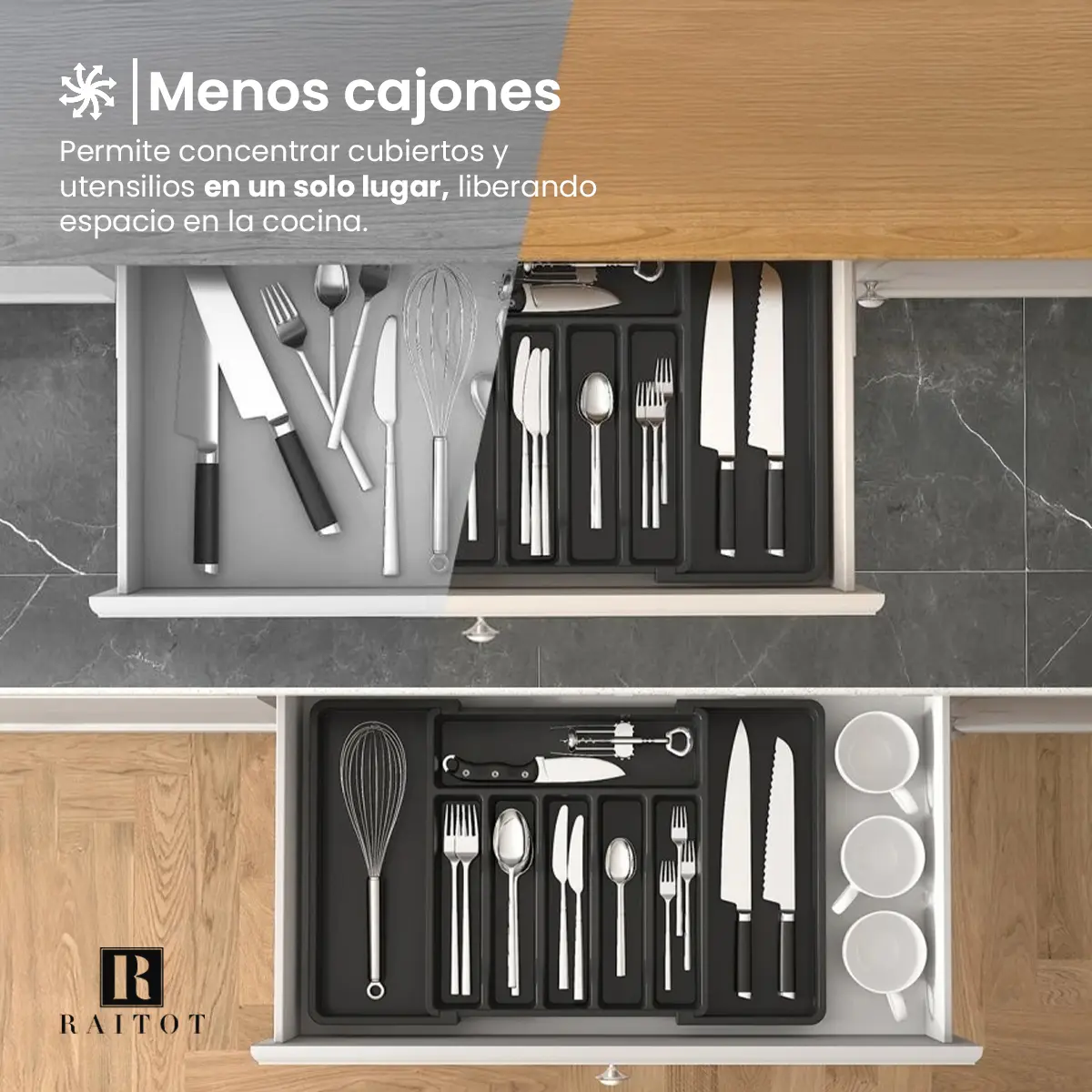 Organizador Cubiertos Extensible Raitot 8 Compartimentos