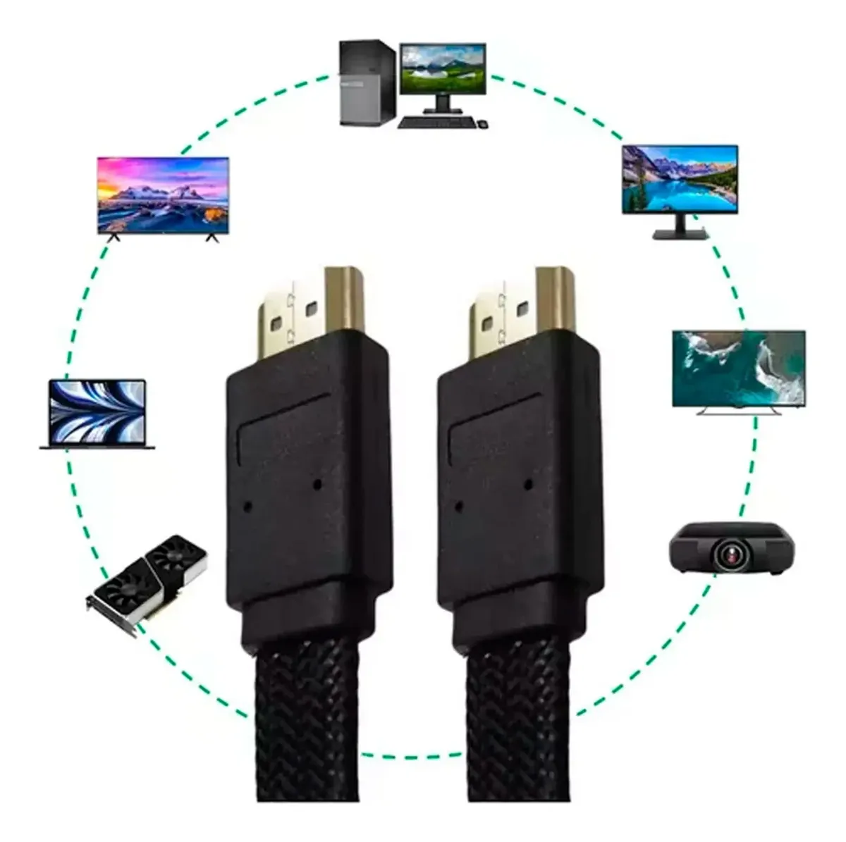 Cable HDMI 2 Metros Plano Mallado 4K Ultra HD 1.4