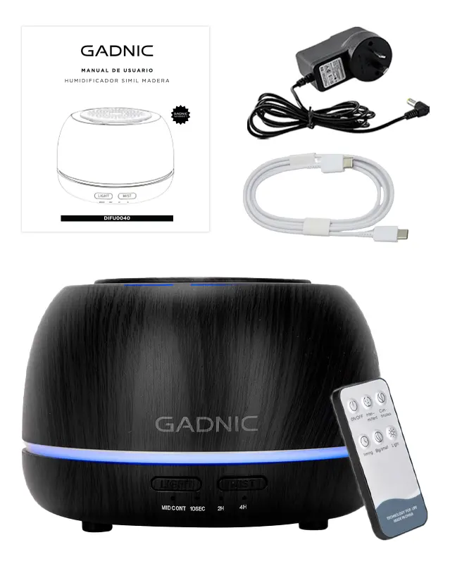 Difusor Humidificador Gadnic 300ml Efecto Madera Luz Led