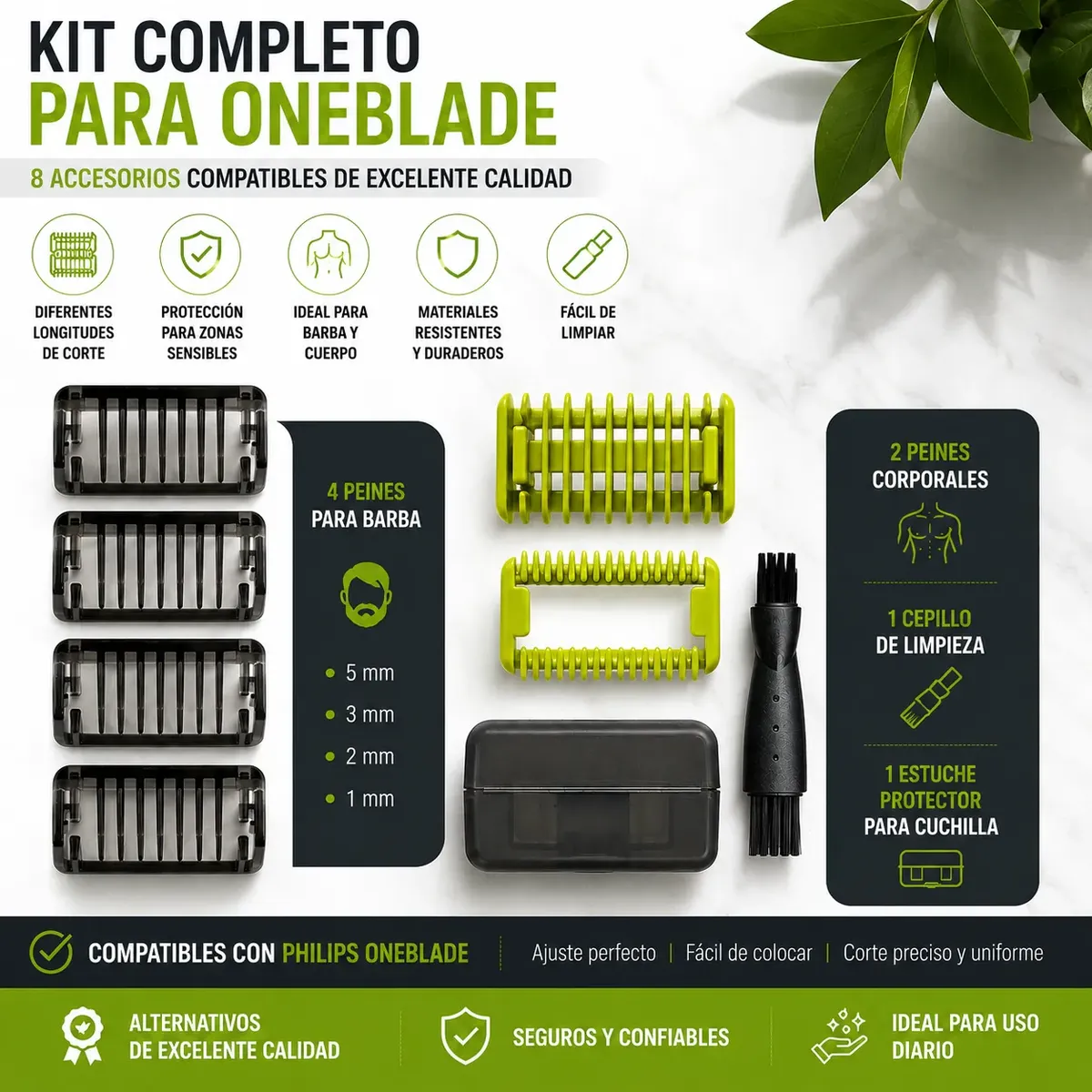 Kit Peines 1 2 3 5 mm Para Philips OneBlade Con Protector