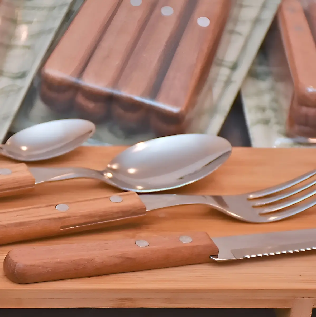 Cubiertos Tramontina Dynamic X24 Acero Inox Mango Madera