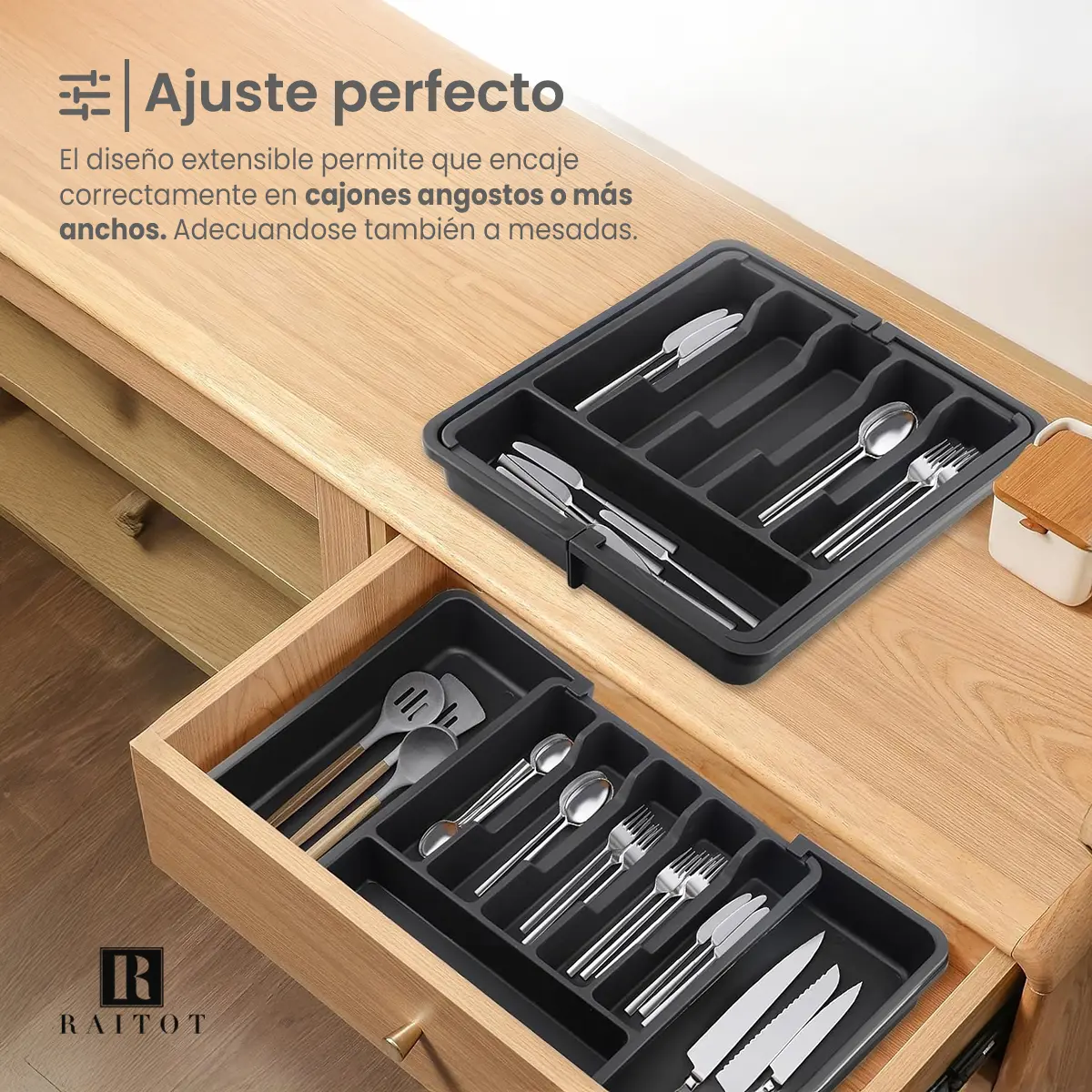 Organizador Cubiertos Extensible Raitot 8 Compartimentos