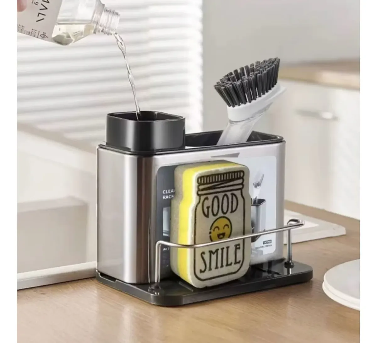 Organizador Bacha Acero Inox Dispenser Jabón Porta Esponja