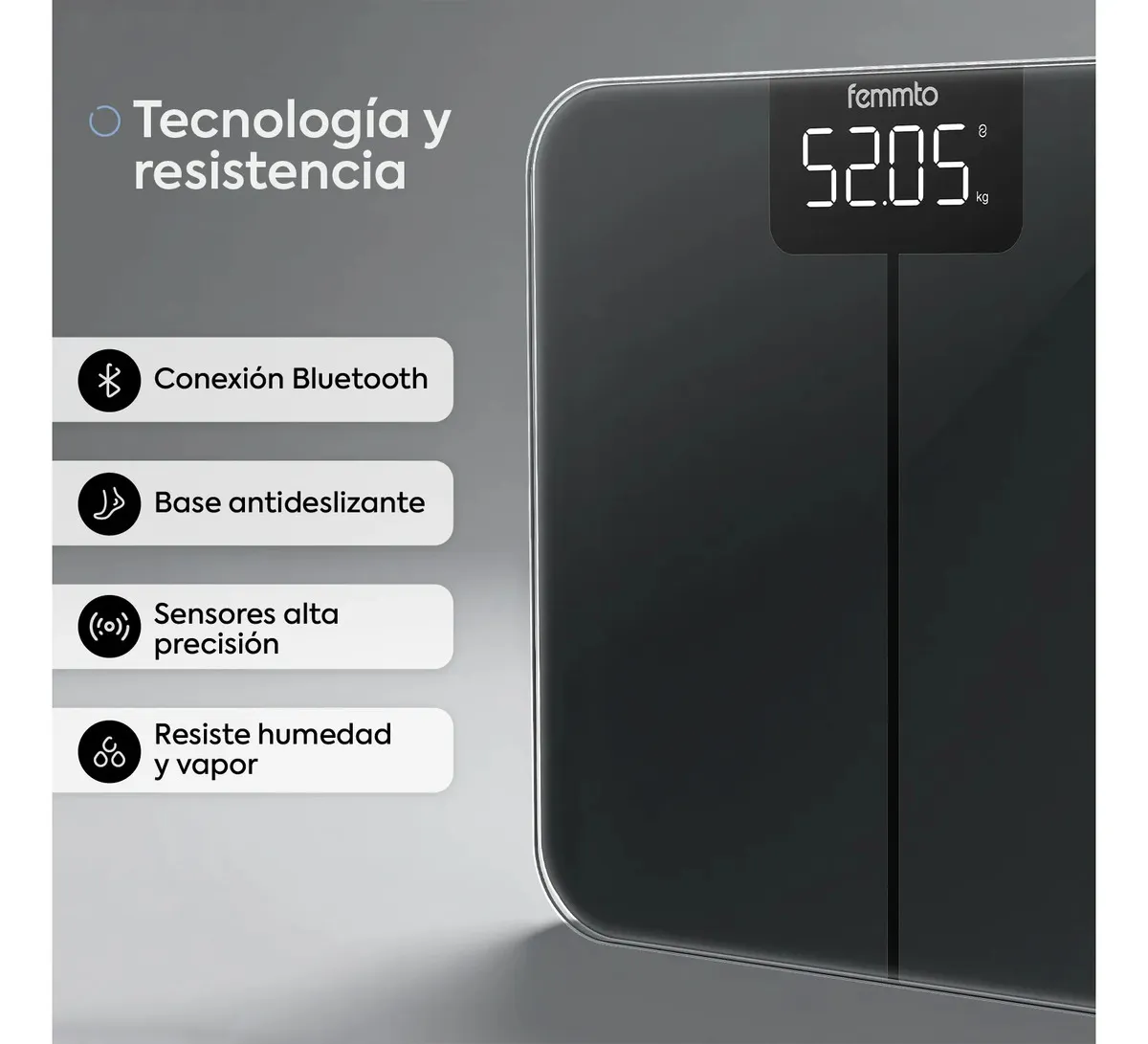 Balanza Digital Femmto Isora Bluetooth 180kg Baño