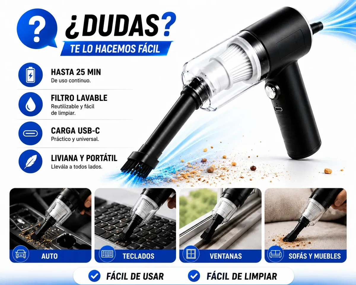 Aspiradora Portátil Inalámbrica 8000 Pa Mascotas Auto