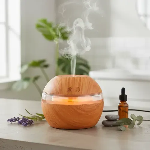 Difusor Humidificador Ultrasónico Símil Madera Luz Led