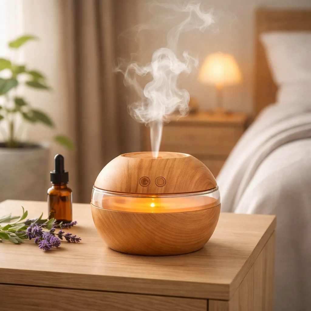 Difusor Humidificador Ultrasónico Símil Madera Luz Led