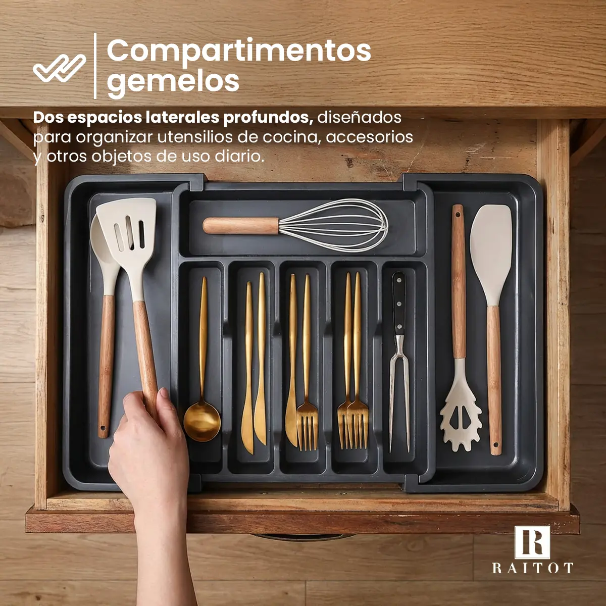 Organizador Cubiertos Extensible Raitot 8 Compartimentos