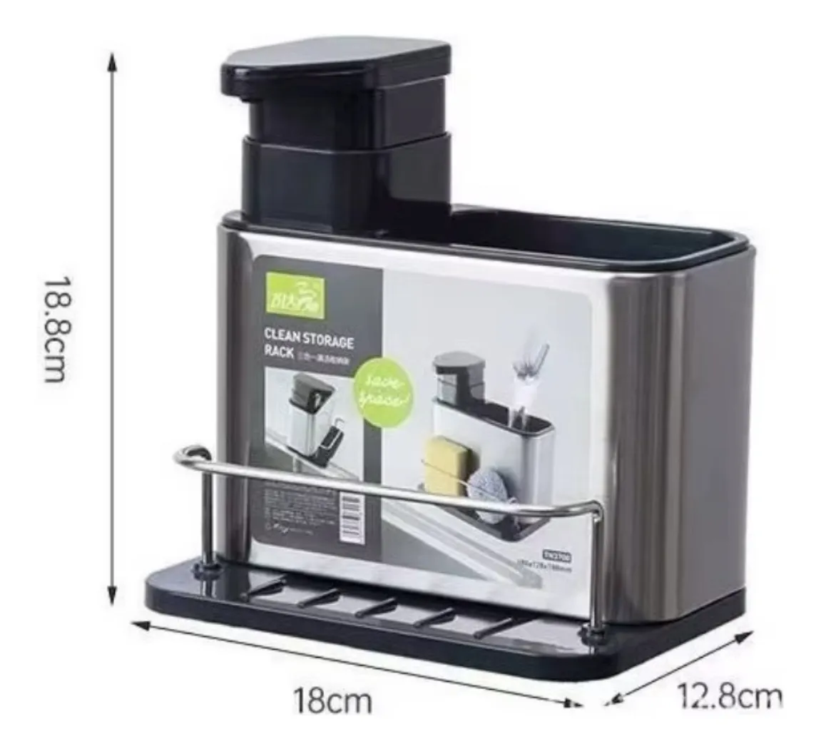 Organizador Bacha Acero Inox Dispenser Jabón Porta Esponja