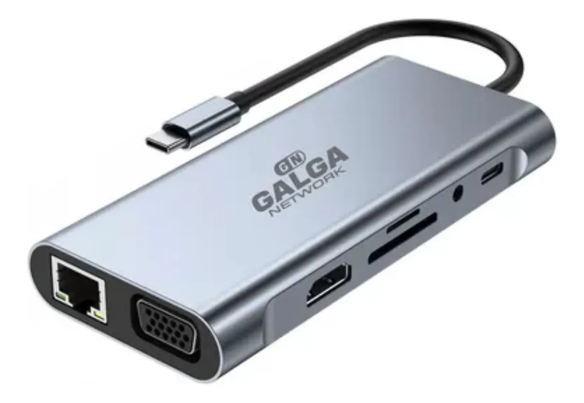 Hub USB C 11 en 1 Galga HDMI VGA Ethernet SD Aluminio