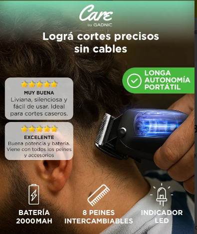 Máquina Cortar Pelo Gadnic Care S2000 Pro 8 Peines 2000mAh
