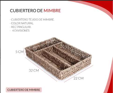 Cubiertero De Mimbre Organizador De Cubiertos 4 Divisiones