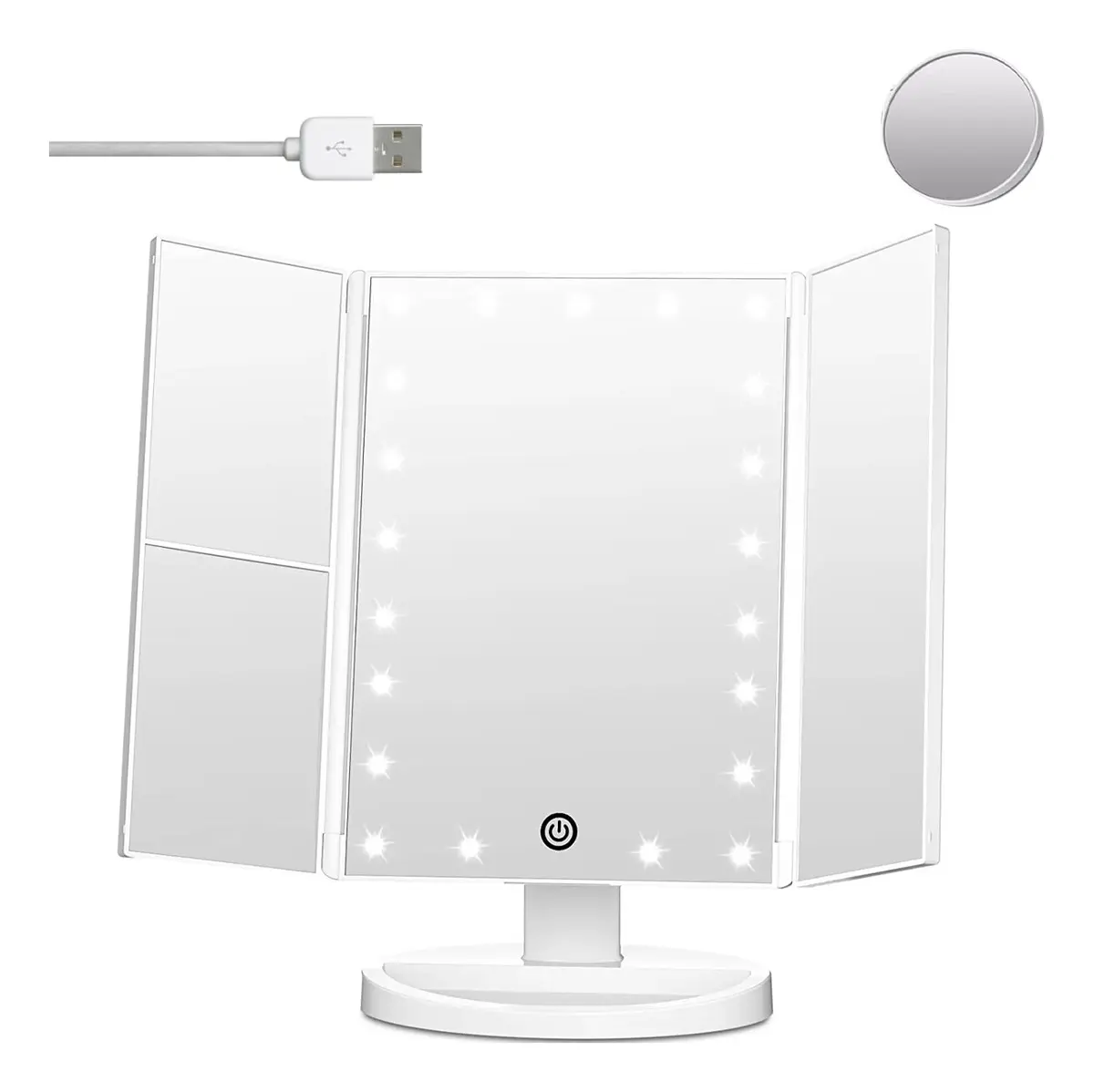 Espejo Maquillaje Raitot Triptico Luz Led Tactil Aumento