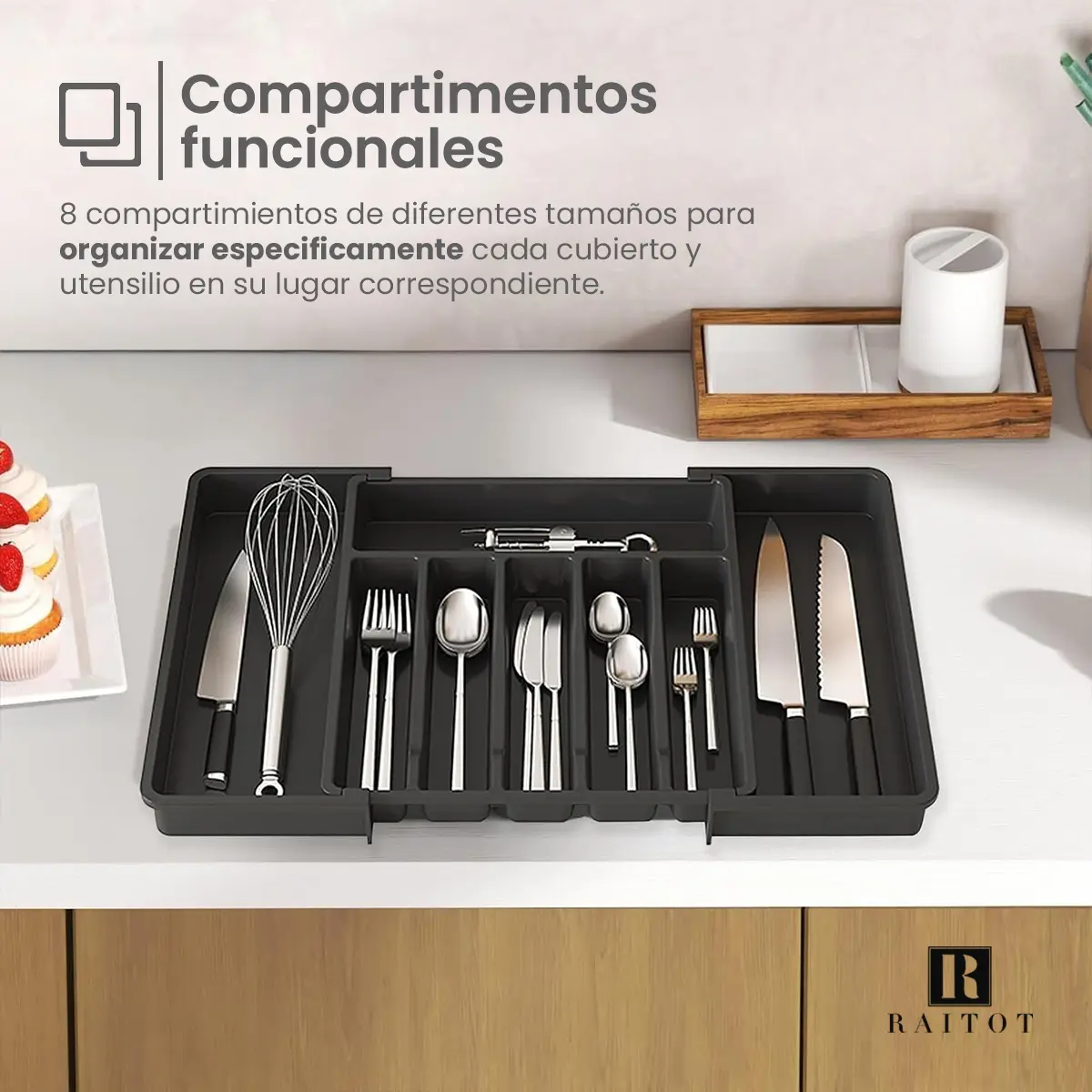 Organizador Cubiertos Extensible Raitot 8 Compartimentos