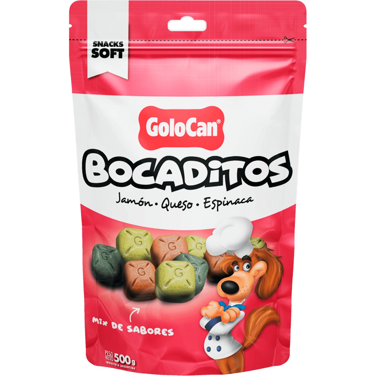 Bocaditos Golocan Jamón Queso Espinaca Snack Perro 500g