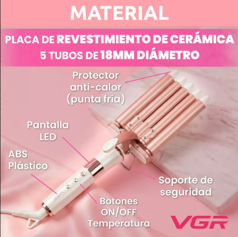 Buclera Rizador VGR V-528 5 Ondas Cerámica 230°C