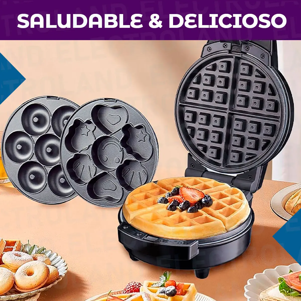 Waflera Eléctrica 3 En 1 Donas Cupcake Antiadherente 600w