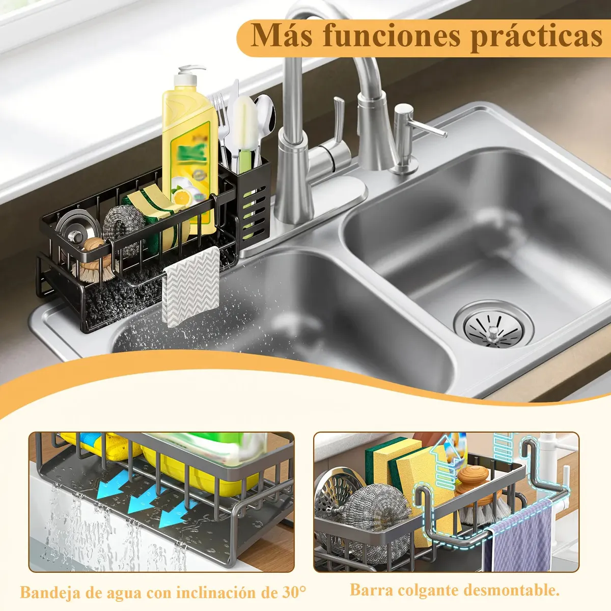 Organizador Bacha Cocina Acero Porta Esponja Y Detergente