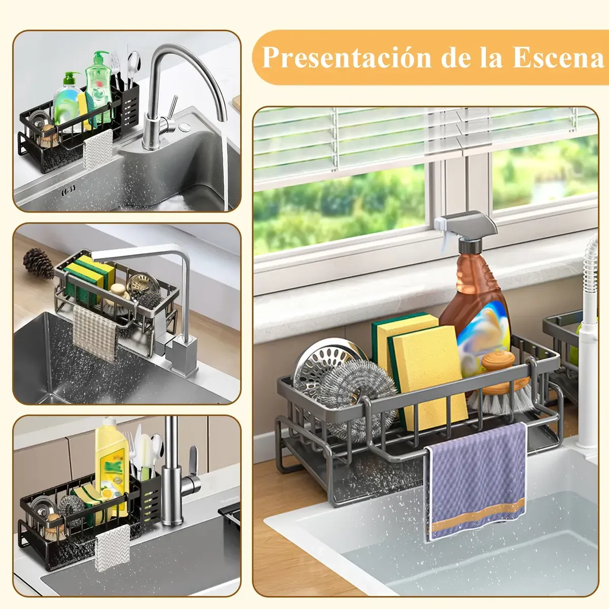 Organizador Bacha Cocina Acero Porta Esponja Y Detergente