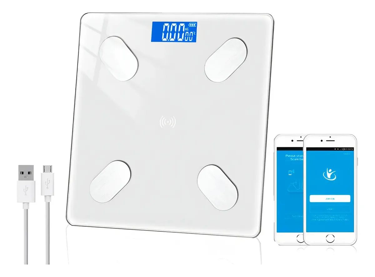 Balanza Corporal Digital Bluetooth Mide Grasa Vidrio Blanca