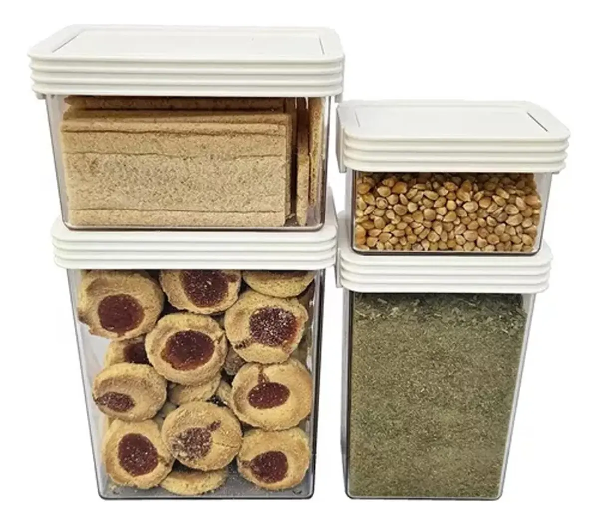 Set 5 Frascos Herméticos Acrílico Tapa Silicona Cocina